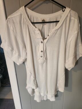 We The Free Vintage-Inspired White Button Henley Top - Lightweight Women’s Tee
